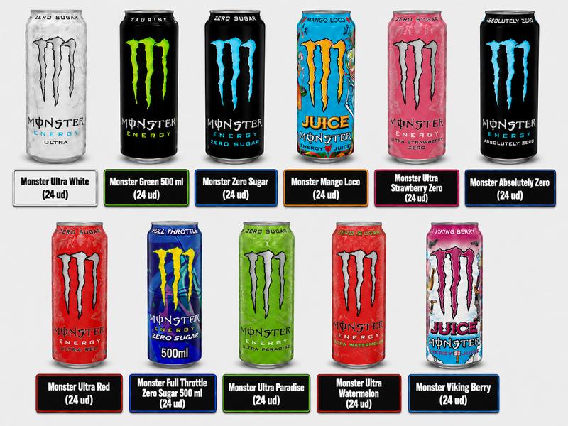 Monster Energy Pack de 24 Latas 500 ml - Bebida Energética con Cafeína Taurina y Vitaminas B - Ideal para Gaming Deporte Estudio y Viajes