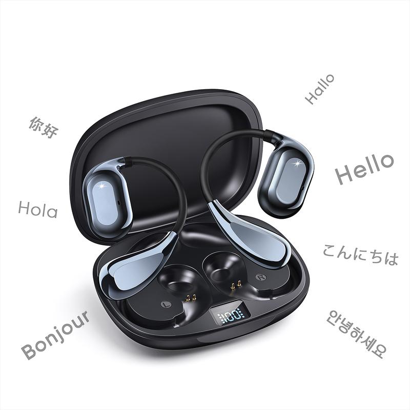 MS180 Auriculares Bluetooth con función de traducción, admite 134 idiomas y 4 modos de traducción, 33 horas de tiempo de reproducción, estéreo de alta fidelidad, con pantalla LED digital, cómodos de llevar, adecuados para viajes, estudio y trabajo.