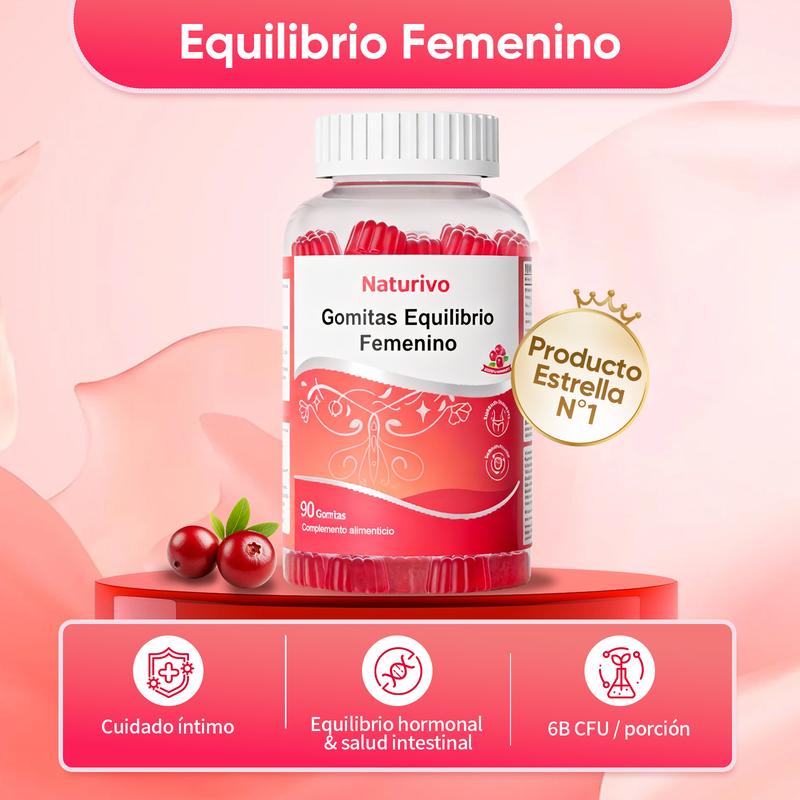 Naturivo Gominolas de Arándano Probióticas, 90 Gominolas (Formato Ahorro), Bienestar Íntimo y Salud Intestinal, Vegano, 6B CFU, Suplemento Alimenticio