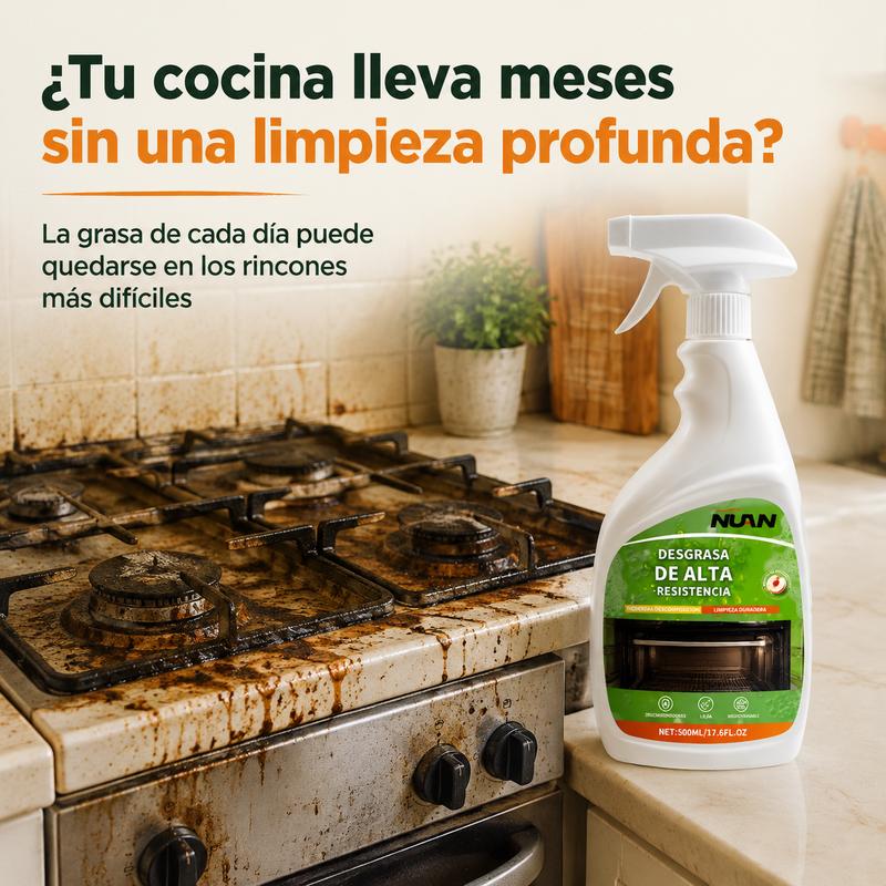 NUAN Desengrasante Cocina Spray 500 ml, Limpiador Multiusos para Grasa Acumulada y Suciedad de Cocina, Estufas, Hornos y Campanas Extractoras