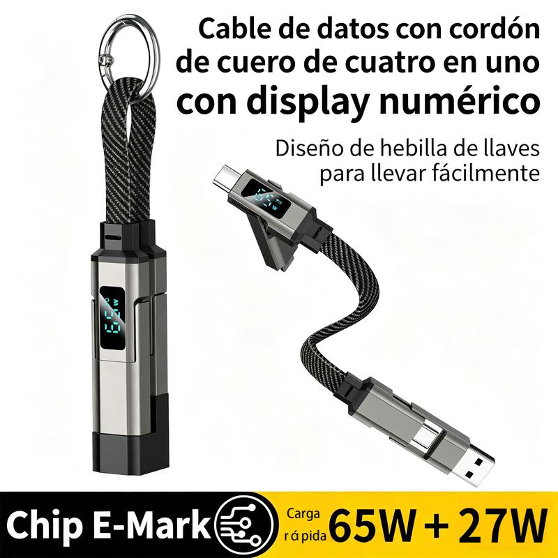 [Oferta por tiempo limitado de 2026] Cable USB C 4 en 1 con pantalla de vatios, cable de carga múltiple trenzado de nailon plano de 65W con sincronización de datos, combo de cable de carga USB C tipo C/USB A/L para iPhone/iPad