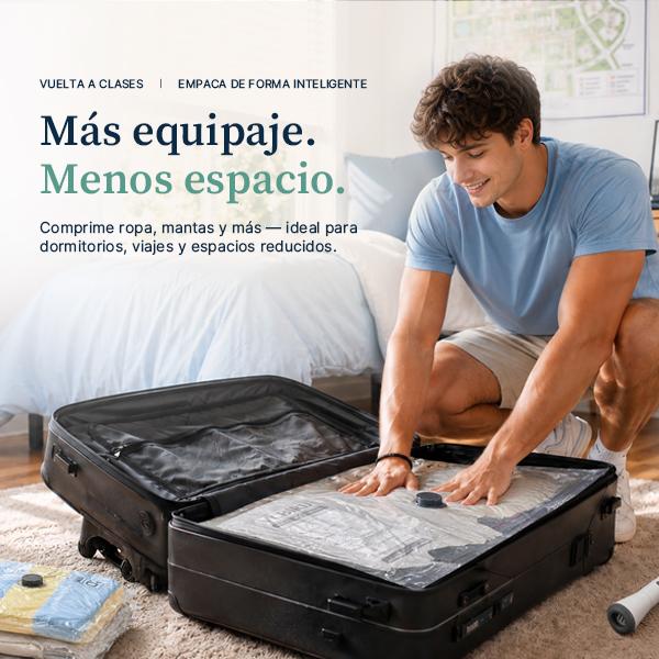 Oferta Vuelta al Cole: Bomba eléctrica recargable USB-C sin cables, set de 15 bolsas de vacío (5u 40×50cm + 5u 40×60cm + 5u 50×60cm), bolsas de compresión ahorro de espacio para maletas y habitaciones de internado
