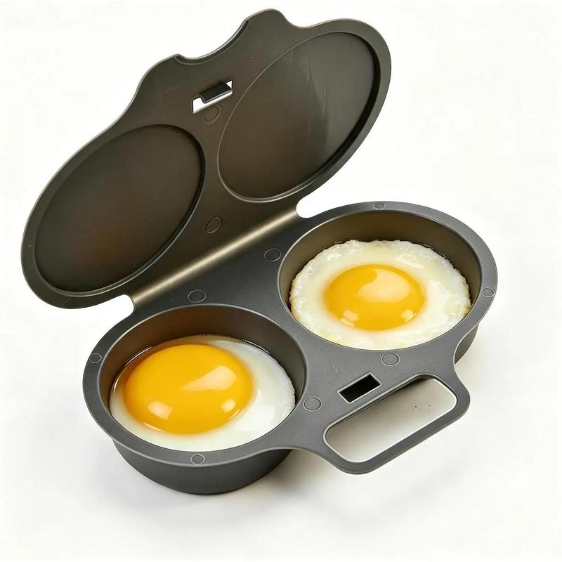 Olla para huevos de microondas de doble compartimento para 2 huevos, tapa y asa resistentes al calor (248 °F), olla para huevos instantáneos sin aceite para el hogar, la oficina y los viajes