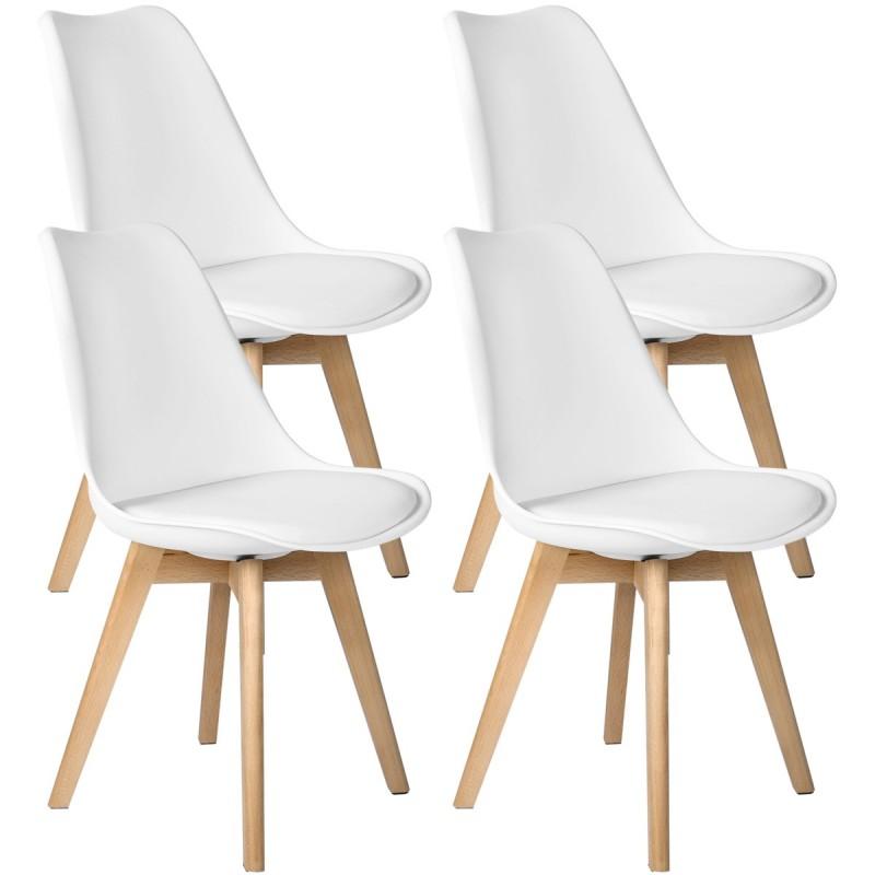 Pack 4 Sillas Comedor Nórdicas T-LOVENDO con Patas Madera Maciza Haya y Asiento Acolchado Tapizado - Estilo Escandinavo