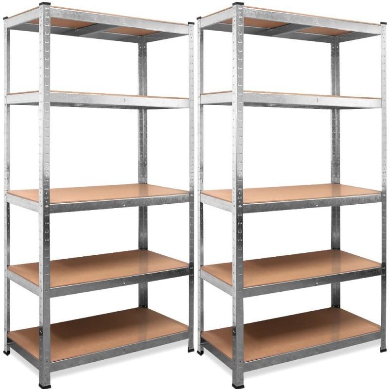 Pack de 2 Estanterías Metálicas de Acero Galvanizado con 5 Baldas MDF Ajustables 180x90x40 cm - Modular para Garaje y Trastero