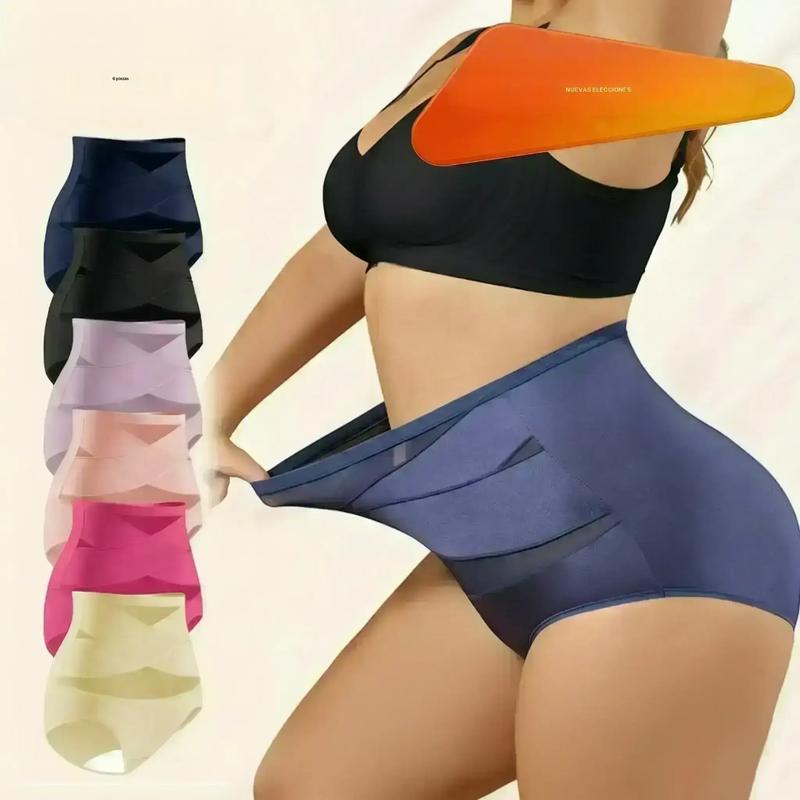 Pack de 6 bragas moldeadoras de cintura media — control abdominal y realce de glúteos para mujer, ropa interior cómoda sin costuras, lencería básica minimalista casual de novia (pack multicolor)
