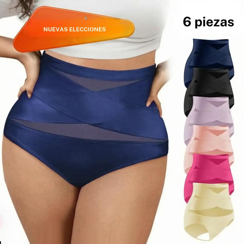 Pack de 6 pzas: bragas con control abdominal para mujer de cintura media, cómodas para uso diario durante las cuatro estaciones; ropa femenina, sin costuras de cintura media, suaves, elegantes y transpirables, ideales para el verano.