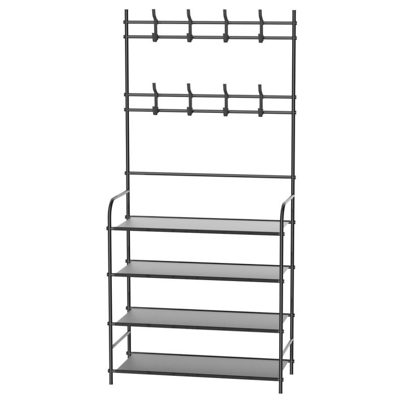 Perchero y Zapatero 2 en 1 con 8 Ganchos Dobles y 4 Baldas - Mueble para Entrada y Recibidor 60x26x152 cm