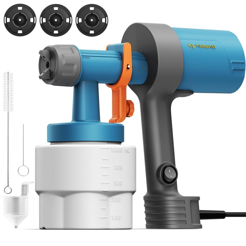 Pistola de pintura Tilswall Shark 600, 600 W, pulverización HVLP de 1000 ml para muebles, armarios, paredes y proyectos de bricolaje — herramienta de pintura para bricolaje en el hogar para paredes, muebles, armarios, vallas y proyectos al aire libre