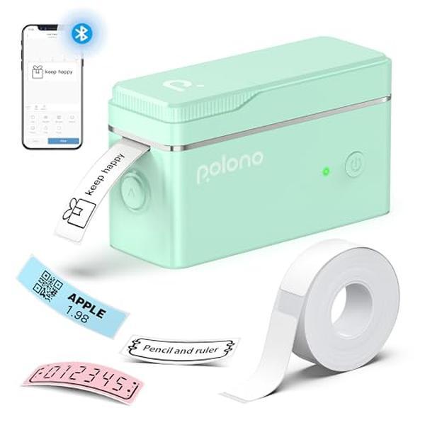 POLONO P31S Impresora de etiquetas portátil , mini impresora Bluetooth, recargable sin tinta, media pulgada, con un rollo de papel para etiquetas, adecuada para el hogar y la oficina, Portable Printer