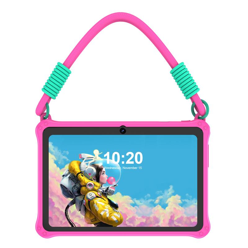 PRITOM tableta para niños de 7 inch con funda de silicona, Android 13, tableta de aprendizaje con asa y protección para niños y niñas, regalo ideal