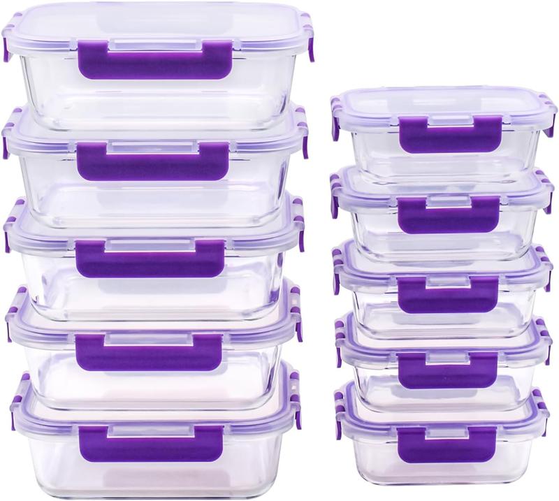 Recipientes de Cristal Para Alimentos - 20 Piezas (10 recipientes y 10 tapas) - Apto para lavavajillas