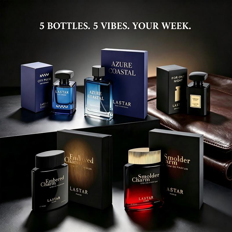 Set de perfumes LASTAR, combinación más vendida de cinco frascos, cinco fragancias: acorde gourmand oriental, acorde especiado, acorde marino, acorde amaderado y acorde picante; ideal para regalar o uso personal; regalo festivo