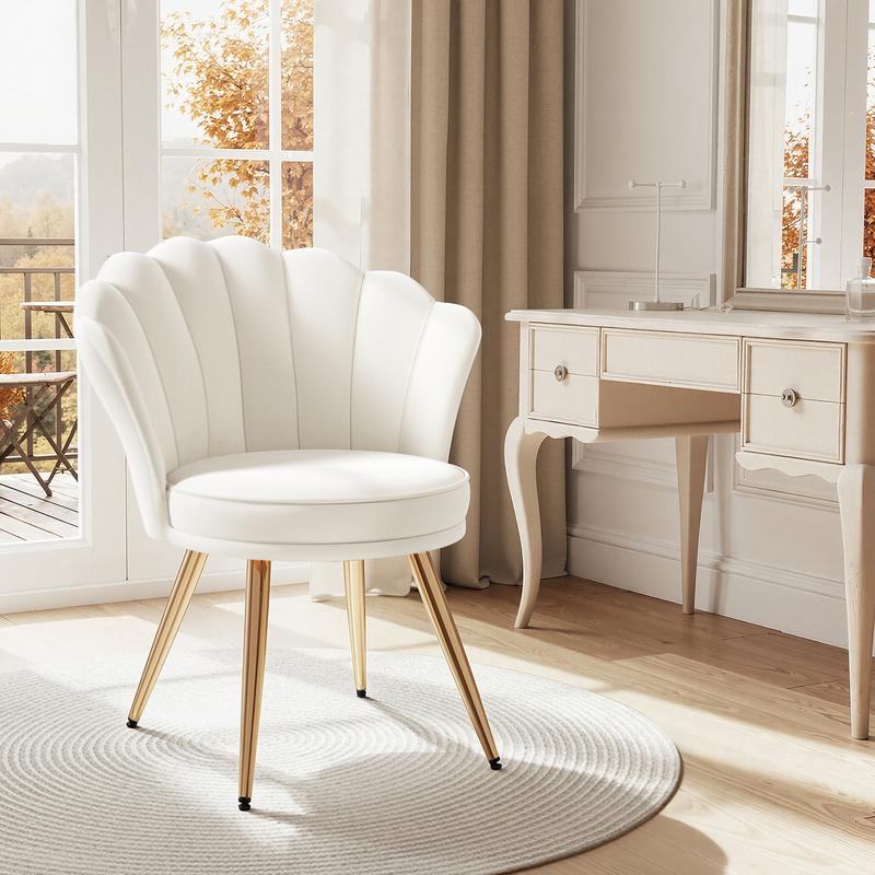 Silla de acento de terciopelo con patas metálicas doradas, tocador, sillón de invitados acolchado para sala de estar y dormitorio, blanco