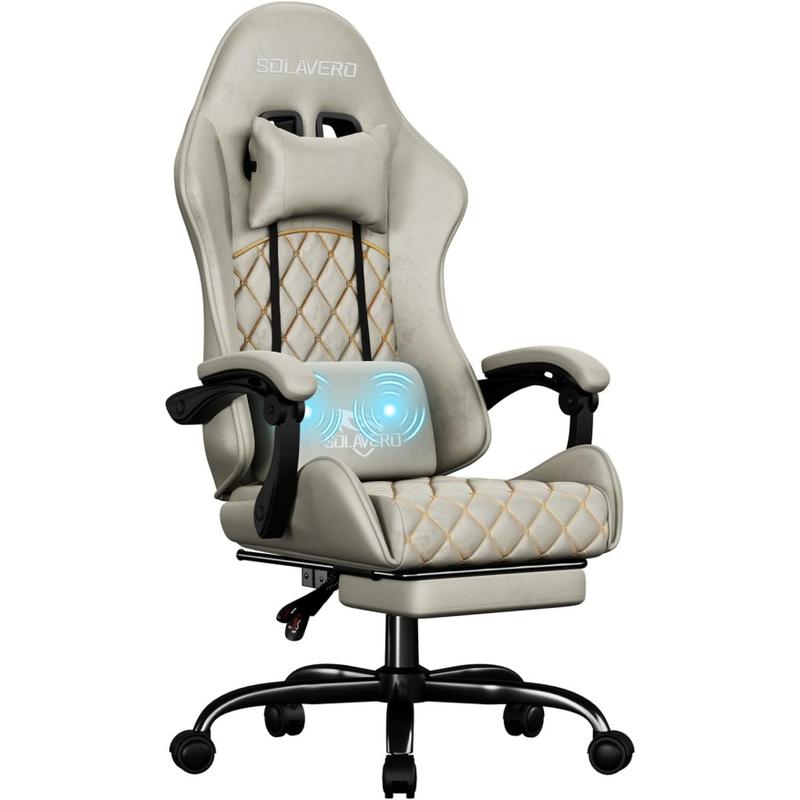 Silla gaming con función de masaje, imitación de ante transpirable, silla de oficina ergonómica con reposapiés, reposacabezas y cojín lumbar, silla para PC, amigable con la piel, duradera, espuma de alta densidad, certificada por SGS