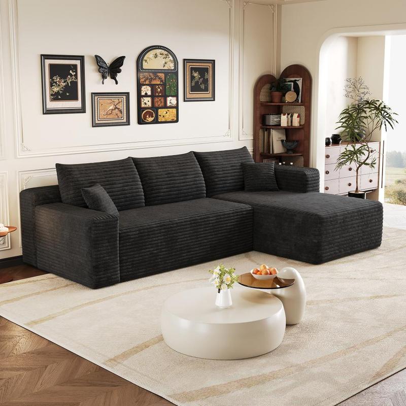 Sofá acolchado con patrón de nube, sofá esquinero profundo en forma de L, sofá modular para sala de estar, no requiere ensamblaje, terciopelo a costeletas, posición de reclino opcional, negro/camelo/gris/verde