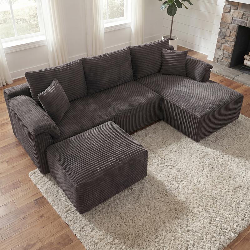 Sofá chaise lounge de tamaño extragrande, 103 inch, sofá tipo sillón Cloud con chaise en forma de L, sofás tapizados para sala de estar y dormitorio, no requiere montaje, set de sofá modular de tejido de pana / CloudVelvet, convertible en sofá cama
