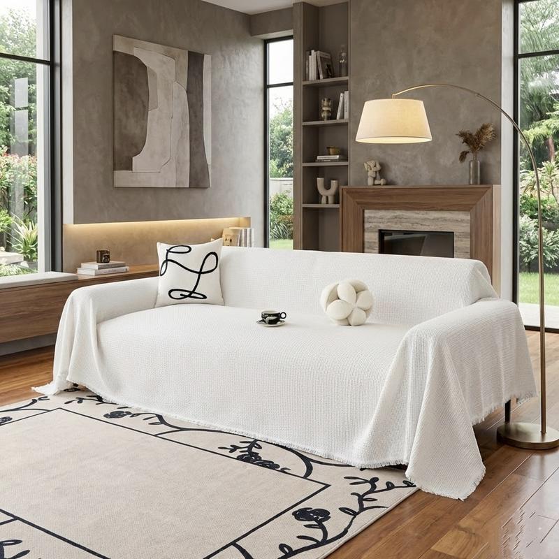 Sofá Waffle Sofa Towel Full Cover Cloth Estilo Europeo y Americano Algodón y Lino Antideslizante para Todas las Estaciones Universal Multifuncional A Prueba de Derrames