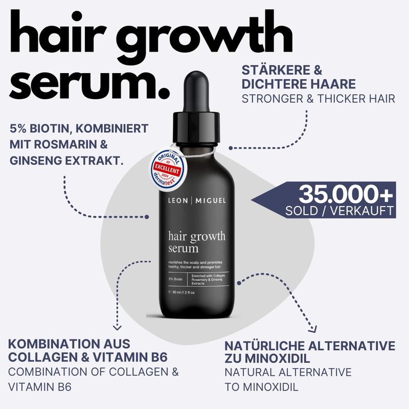 suero para el crecimiento del cabello - suero capilar con 5 % de biotina y extracto de romero y ginseng para un cabello más fuerte - cuidado nutritivo para un cabello más denso y con aspecto saludable - ultraligero & sin parabenos
