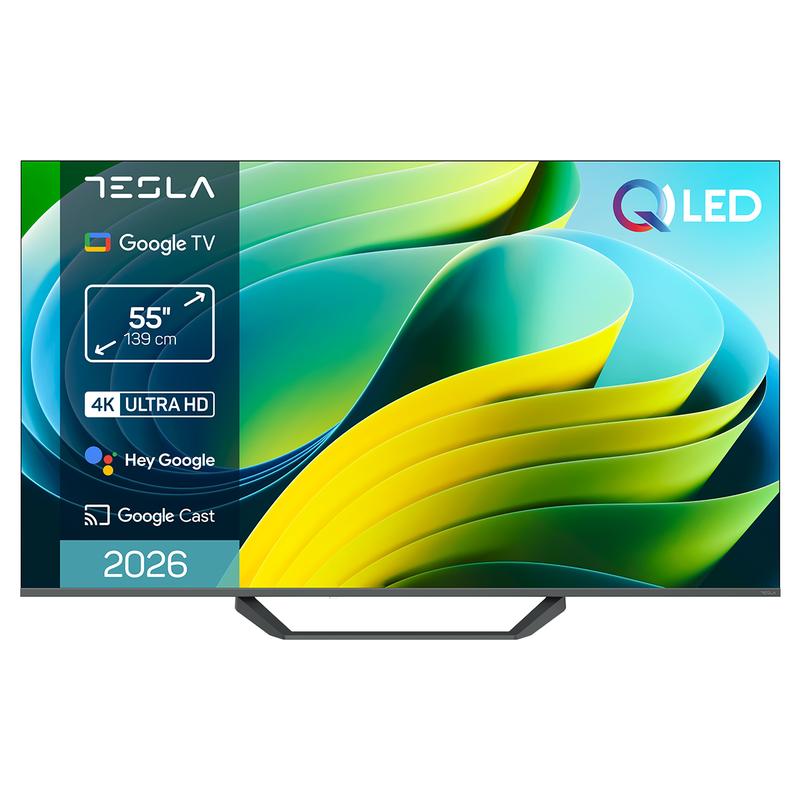 TESLA QLED Smart TV 55 Pulgadas 4K UHD con Google TV - Dolby Vision, HDR10, WiFi y BT, Google Assistant y Chromecast Integrado, 3 HDMI, DVB-T2/S2/C, Color Negro