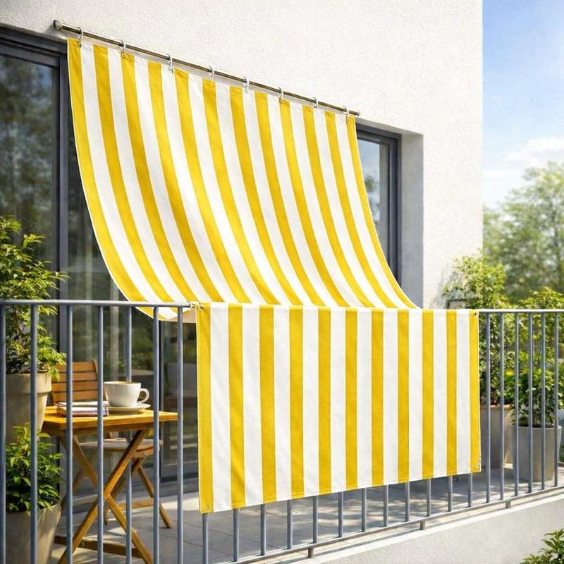 Tienda parasol de rayas para exteriores con ojales metálicos | Tienda para balcones resistente y lavable, diseño de rayas amarillas, 145 x 250 cm