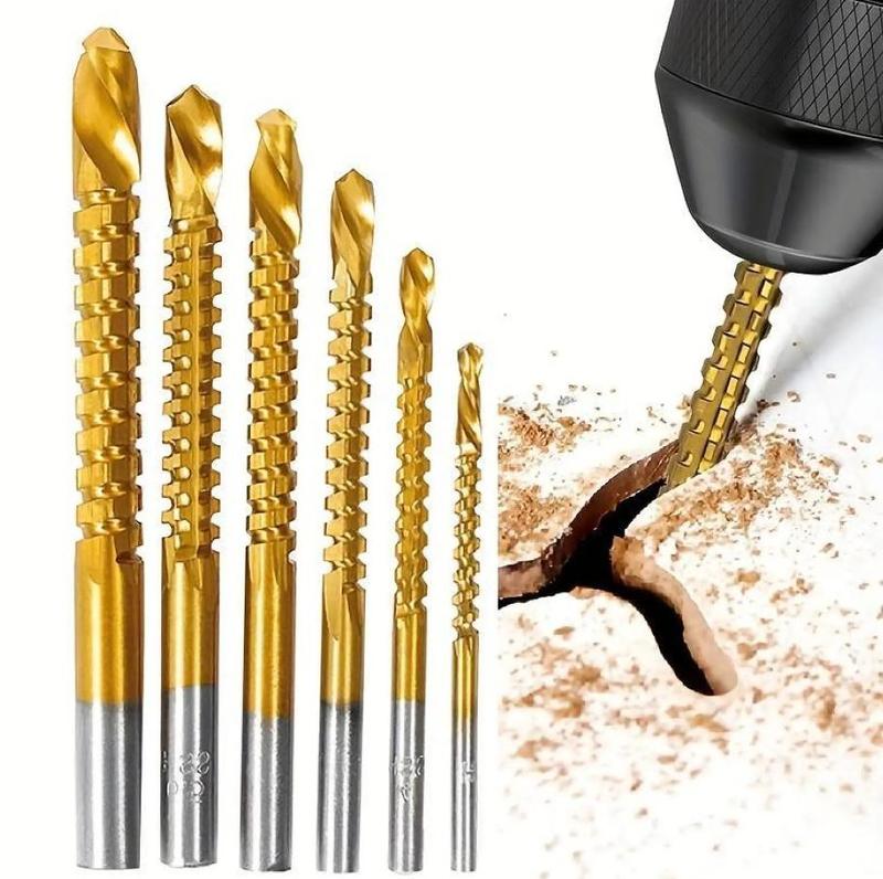 Titanium-Plated High-Speed Steel Drill Bits Set Metalworking & Wood Drilling Sharp Serrated Design Anti-Rust Coating Power Tool Accessories