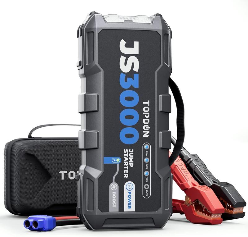 TOPDON JS3000 Arrancador de Coches, 24000mAh 3000A Arrancador de Baterias de Coche de Gasolina hasta 9L o 7L de Diésel