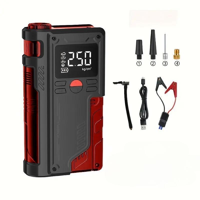 Tragbarer Auto-Starthilfe mit Luftkompressor, Autobatterie-Starthilfe mit 15OPSI digitalem Reifenfuller,Portable CarJump Starter