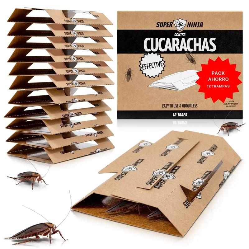 Trampa para baratas Super Ninja – paquete de 12 trampas para baratas para interiores, control de baratas, trampas no tóxicas para plagas con atrayente, seguras para el hogar, garaje y sótano