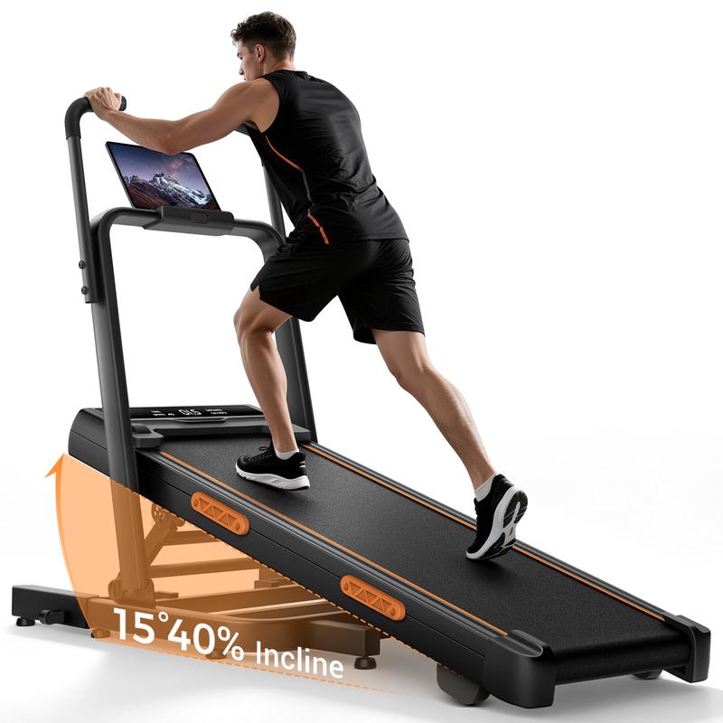 Treadmill UMAY con inclinación del 40 % y pasamanos dobles elevados, motor silencioso de 3 HP, velocidad máxima de 12 km/h, plegable, capacidad máxima de usuario de 180 kg, marco reforzado, diseño que ahorra espacio, equipado con pantalla LED, mando a dis