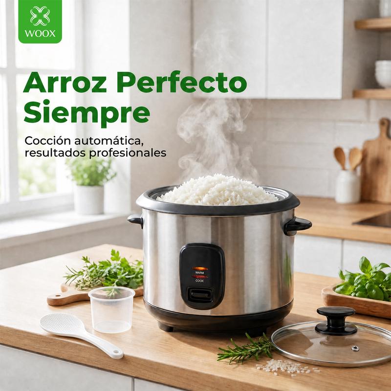 WOOX Arrocera 1L Eléctrica 400W con Olla Antiadherente, Tapa de Cristal, Keep Warm Automático, Olla para Arroz de Cocina