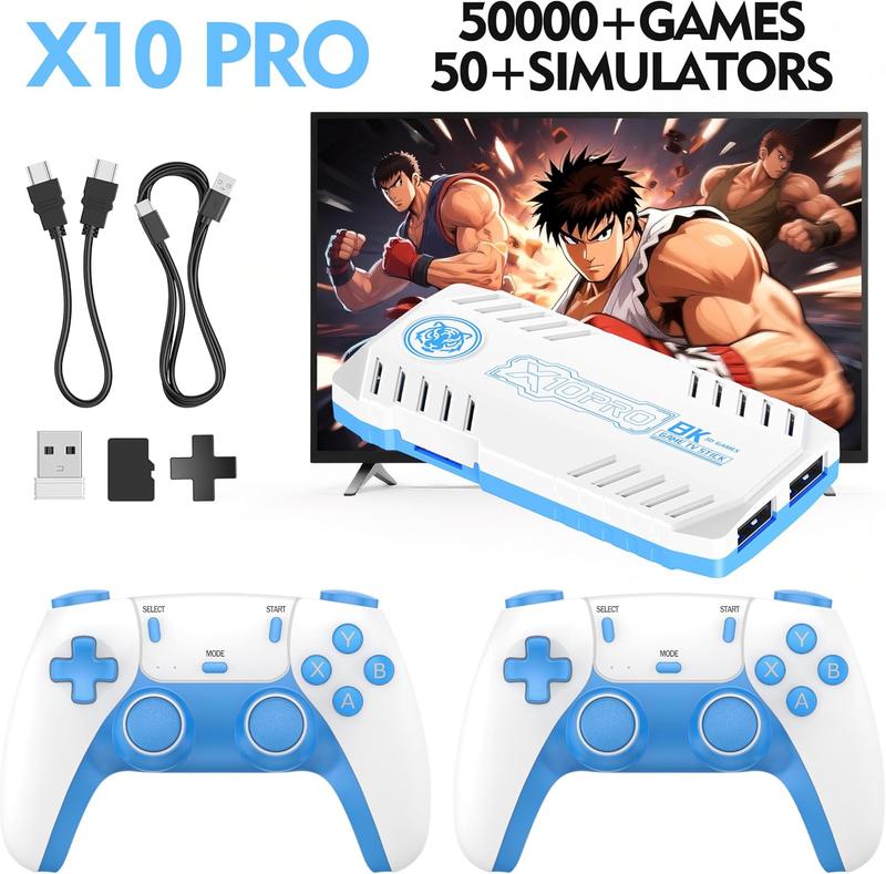 X10 PRO Retro Game Stick con más de 50000 juegos, 4K HDMI HD Plug and Play Game Stick con 2 mandos, compatible con más de 50 simuladores, batalla de 2 jugadores