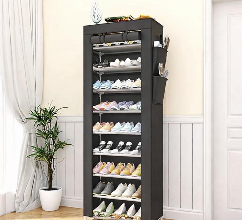Zapatero vertical de 9 estantes, alto y ahorrador de espacio para zapatos de hombre, mujer y niño, diseño moderno y estable, ideal para entrada y dormitorio
